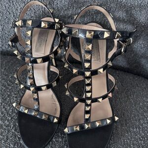 Valentino Black and Gold Studded Sandals